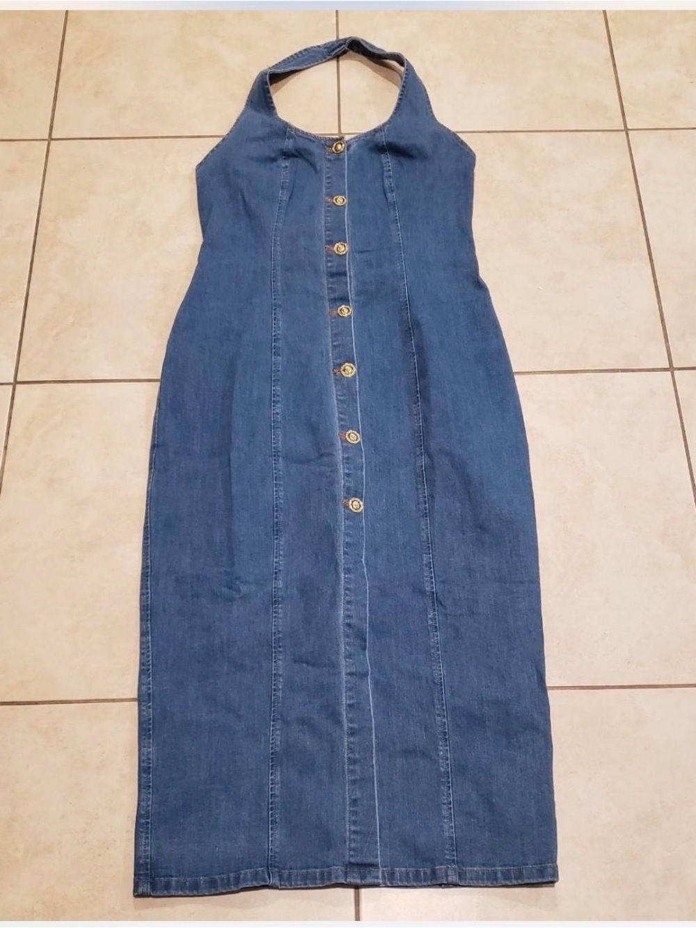 Commense Denim Halter-Front Maxi Dress - Picture 3 of 8
